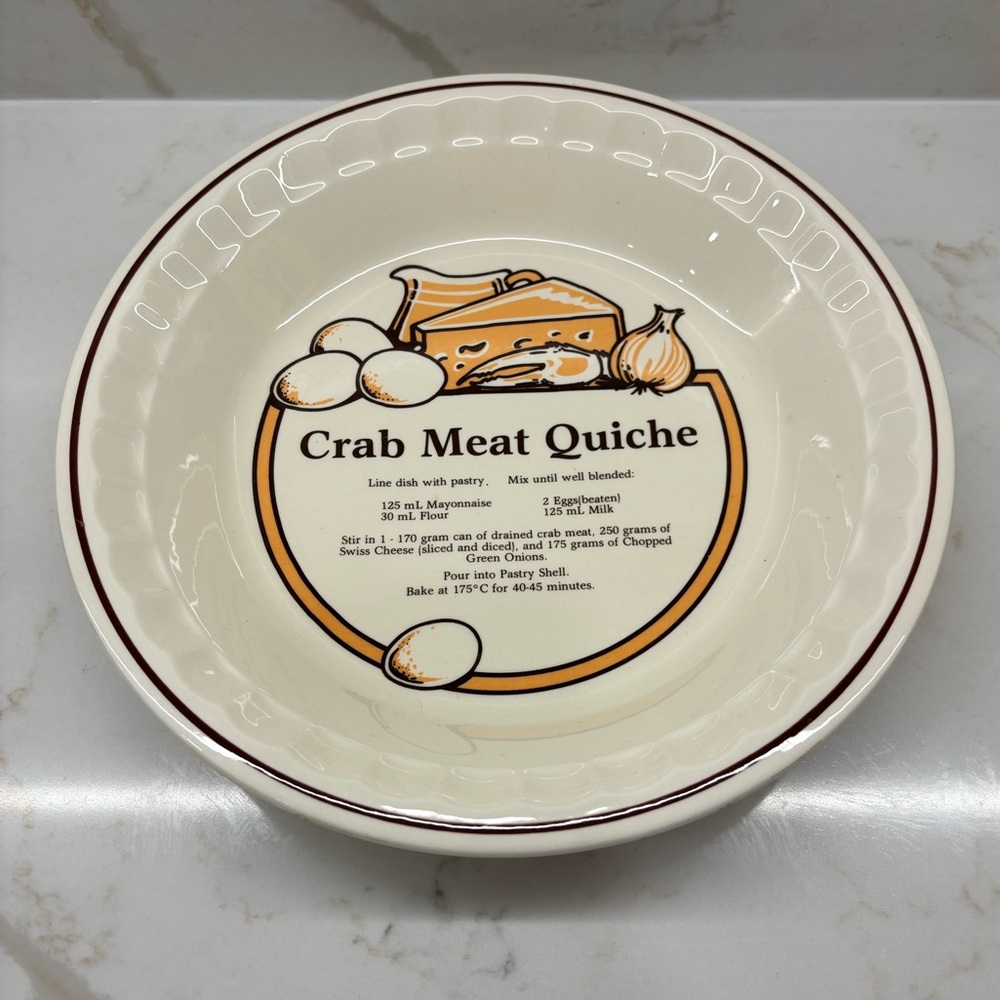 Vintage C. E. Springer Crab Meat Quiche Ceramic Pie Dish - Cream with Brown Trim